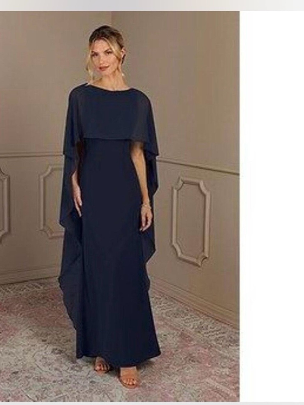 Azazie Navy Cape-Style Maxi Dress